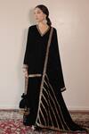 Buy_Shrutkirti_Black Silk, Velvet Embroidery, Sequins V-neck Kurta Set With Dupatta_at_Aza_Fashions