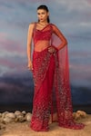 Buy_Rohit Gandhi + Rahul Khanna_Maroon Tulle Embroidery Crystal Mystic Hematite Saree With Blouse _at_Aza_Fashions