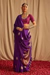 Buy_Paaprika_Purple Pure Spun Silk Handwoven Zari Leaf And Floral Banarasi Saree _at_Aza_Fashions