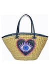 Buy_GINN AND TONIK_Beige Sequin And Beads Evil Eye Embellished Woven Beach Bag _at_Aza_Fashions