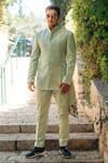 Buy_Sahil Kochhar_Green Cotton Satin Nishkarsh Trouser  _at_Aza_Fashions