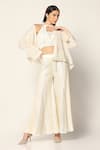 Buy_Two Sisters By Gyans_Off White Cotton Woven Thread Jacket Collar And Pant Set _at_Aza_Fashions