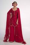 Buy_Merge Design_Maroon Modal, Satin, Organza Mirrors, Pearls, Stones Embroidered Kurta Pant Set _at_Aza_Fashions