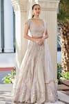 Buy_Osaa by Adarsh_Off White Organza Embroidery Aari Leaf Neck Thread Bridal Lehenga Set  _at_Aza_Fashions