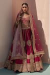 Buy_Angad Singh_Wine Silk, Chiffon Cut Work, Embroidered Scallop Border Bridal Lehenga Set _at_Aza_Fashions