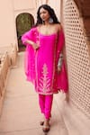 Buy_Pink City by Sarika_Pink Silk Chanderi Embroidered Floral Round Chandbali Kurta Pant Set _at_Aza_Fashions