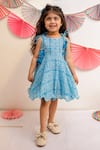 Buy_TINY COLOR_Sky Blue Mul Cotton Printed Floral Tassel Tie Up Dress _at_Aza_Fashions