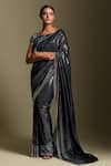 Buy_Two Sisters By Gyans_Black Georgette And Satin Sequins Round Embellished Sheeting Saree With Blouse _at_Aza_Fashions