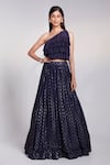 Buy_Suruchi Parakh_Blue Crepe, Satin Embroidery One Shoulder Cop Top And Lehenga Set _at_Aza_Fashions