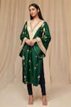 Buy_Masaba_Green Raw Silk Printed Floral Motifs V- Neck Buttercup Flower Kurta _at_Aza_Fashions