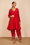 Buy Sue Mue Red Tussar, Georgette Embroidery, Zari, Diamonds Neckline Anarkali And Salwar Set at Aza Fashions Buy_Sue Mue_Red Tussar, Georgette Embroidery, Zari, Diamonds Neckline Anarkali And Salwar Set _at_Aza_Fashions