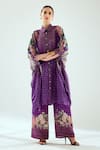 Buy_Rajdeep Ranawat_Purple Silk Geometric Collared Neck Kamara Floral Pattern Shirt Tunic _at_Aza_Fashions