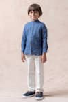 Buy_Thetaa_Blue Linen, Silk Band Collar Shirt _at_Aza_Fashions