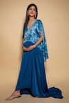 Buy_Ranng Label_Blue Soft Satin Tie And Dye V Neck Cape Style Gown _at_Aza_Fashions