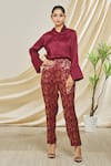 Buy_Peenacolada_Maroon Silk, Brocade Embroidery Collared Shirt And Woven Pant Set _at_Aza_Fashions