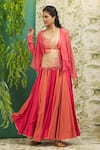 Buy_Alaya Advani_Peach Muslin Silk Embroidery Mirror Scoop Neck Work Jacket Lehenga Set _at_Aza_Fashions