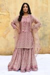 Buy_Label Niti Bothra_Pink Pure And Handwoven Banarasi Silk With Bemberg Printed Short Kurta Sharara Set_at_Aza_Fashions