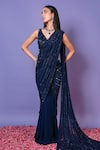 Buy_Pritika Vora_Blue Saree  Georgette Hand Cocktail Pre-draped With Blouse _at_Aza_Fashions