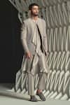 Buy_Rohit Gandhi + Rahul Khanna_Grey Silk Embroidery Metallic Beads Ashlar Jacket _at_Aza_Fashions