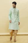 Buy_Samyukta Singhania_Green Silk, Leather Embroidery Mandarin Collar Kurta Patiala Set _at_Aza_Fashions