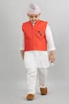 Buy_Darleen Kids Couture_Red Chanderi Hand Embroidered Motif Bundi _at_Aza_Fashions