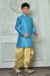 Buy_Arihant Rai Sinha_Blue Silk Full Sleeve Straight Kurta And Dhoti Pant Set _at_Aza_Fashions