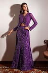 Buy_Nadine Dhody_Purple Tulle Pearls, Beads, Sequins, Cerai Embroidered Jacket Lehenga Set _at_Aza_Fashions