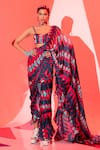 Buy_Esha L Amin_Multi Color Viscose Crepe Print Geometric Motifs Coachella Pre-draped Saree _at_Aza_Fashions