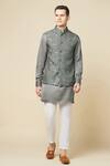 Buy_Spring Break_Gray Cotton, Polyester Mirrors Embroidered Grey Bundi And Kurta Set _at_Aza_Fashions