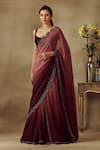 Buy_Shilpi Gupta_Wine Saree Silk Georgette And Blouse Viscose Ombre Lehenga With  _at_Aza_Fashions