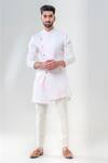 Buy_Amrit Dawani_Ivory Cotton, Silk Marble Dye Effect Kurta With Trouser _at_Aza_Fashions