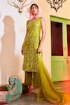 Buy_Mona And Vishu_Green Dupion Silk, Dupatta Organza Cut Dana Jaal And Hand Embroidered Kurta Set _at_Aza_Fashions