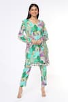 Buy_PS Pret By Payal Singhal_Grey Crepe Printed Kuno V Neck Kurta And Pant Set _at_Aza_Fashions