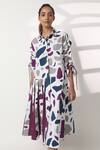 Buy_Studio Moda India_Blue 100% Cotton Printed Terrazo Collared Neck And Shirt Dress  _at_Aza_Fashions