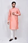 Buy_Arihant Rai Sinha_Peach Kurta Art Silk Solid And Pant Set _at_Aza_Fashions