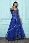 Buy_Samyukta Singhania_Blue Net Embroidered Resham U Neck Sequin Gown _at_Aza_Fashions