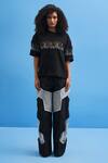 Buy_Siddhant Agrawal_Black Cotton Embroidery Round Neck Coastline T-shirt _at_Aza_Fashions