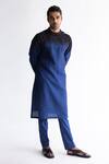 Buy_Kaha_Blue Linen Pintuck Beryl Geometric Detail Kurta With Pant  _at_Aza_Fashions