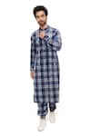 Buy_PS Men by Payal Singhal_Blue Velvet Checkered Bomber Kurta And Joggers Set  _at_Aza_Fashions