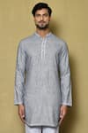 Buy_Aryavir Malhotra_Grey Cotton Checkered Pattern Short Kurta _at_Aza_Fashions