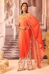 Buy_Gauri Dhawan_Orange Knit Shimmer Asymmetric Draped Tunic _at_Aza_Fashions