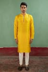 Buy_Artless_Yellow Vegan Leather Plain Sunshine Mandarin Collar Kurta Set _at_Aza_Fashions