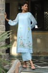 Buy_Desert Shine by Sulochana Jangir_Blue Handwoven Chanderi Embroidered Patchwork Neck Kurta And Pant Set  _at_Aza_Fashions