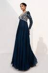 Buy_Nayna Kapoor_Blue Georgette Embellished Sequin Plunge V Floral Bodice Anarkali  _at_Aza_Fashions