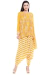 Soup by Sougat Paul_Yellow Crepe Boat Printed Kurta Dhoti Pant Set _Online_at_Aza_Fashions