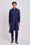 Buy_Bubber Couture_Blue Cotton, Silk Embroidery Tzar Motif Print Kurta With Pant _at_Aza_Fashions