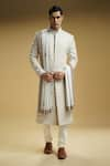 Buy_Kommal Sood_Off White Georgette Embroidered Jaal Sherwani Set With Stole  _at_Aza_Fashions