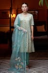 Buy_Atelier Shikaarbagh_Green Kurta Banarasi Brocade Embroidery Floral Pattern Churidar Set  _at_Aza_Fashions