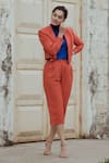 Buy_Betrue_Orange Cotton Linen Notched Double Breasted Jacket And Culottes Set  _at_Aza_Fashions