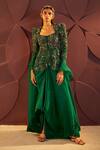 Buy_Parul and Preyanka_Emerald Green Tulle Embroidery Verte Peplum Jacket Draped Skirt Set  _at_Aza_Fashions